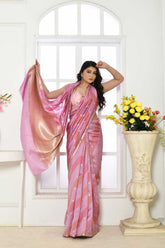 Pink  Pure Katan Chiniya Silk Banarasi Handloom Saree With Rangkat Aada Body And Sleak Gold Zari Border